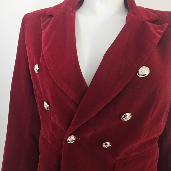 Elegant Velvet Double-Breasted Women's Jacket Blazer Dark Red Sz XL - Picture 3 of 7